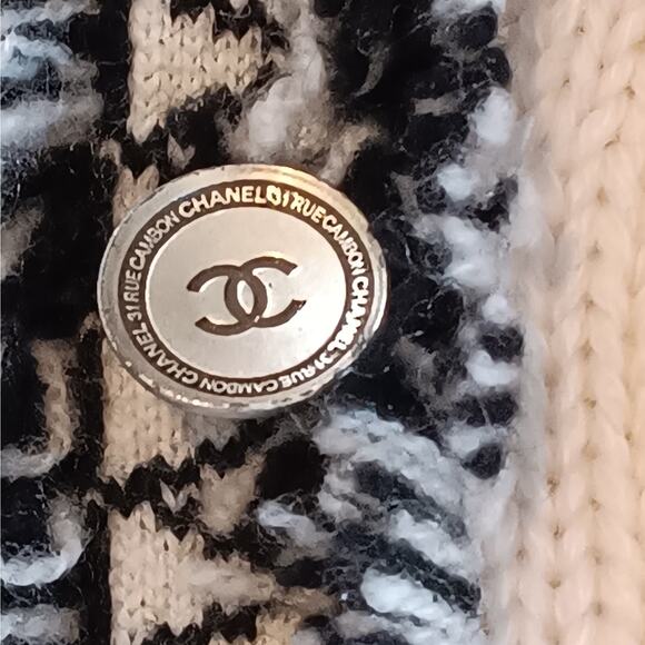 Chanel Cardigan Sweater 40 Small Ivory Cable Knit Fringe Trim Cashmere Cotton - Picture 6 of 14